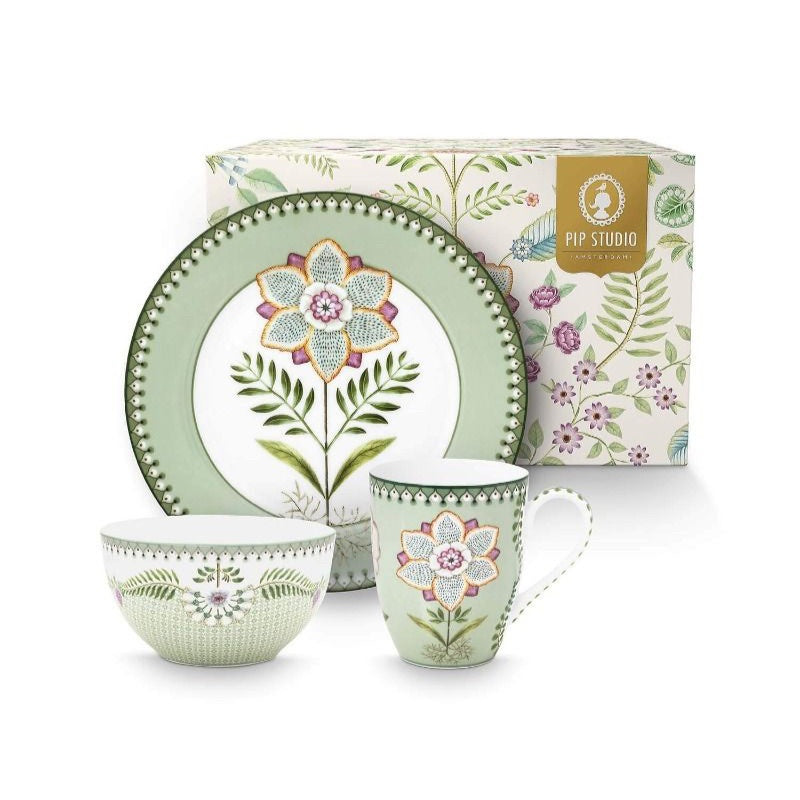 Set/3 Breakfast Set Lily&Lotus Light Green