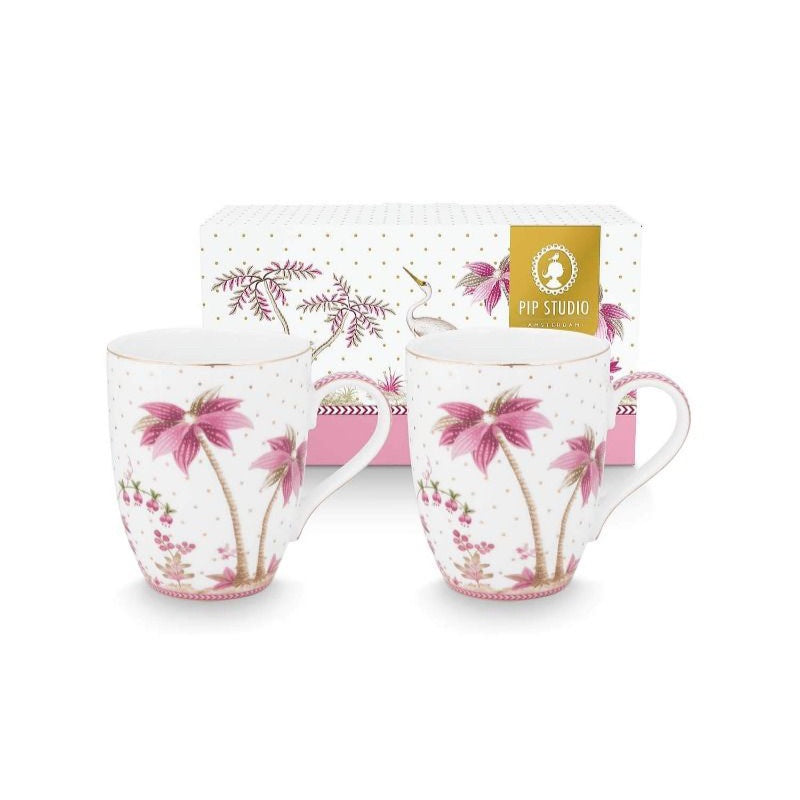 Set/2 Mugs Large Jolie Dots Gold Pink