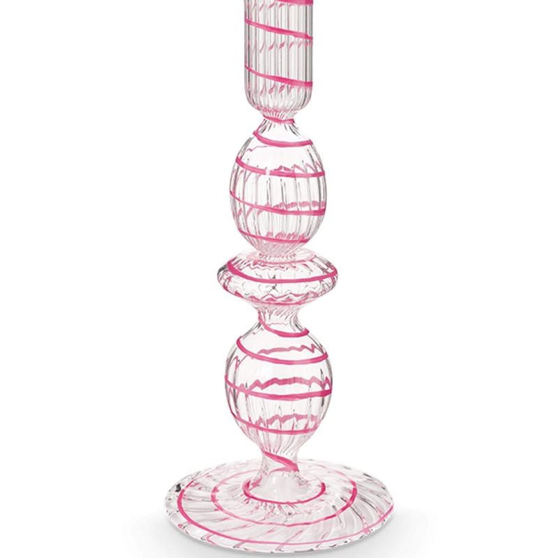 Glass Swirl 20cm Candle Holder - Pink