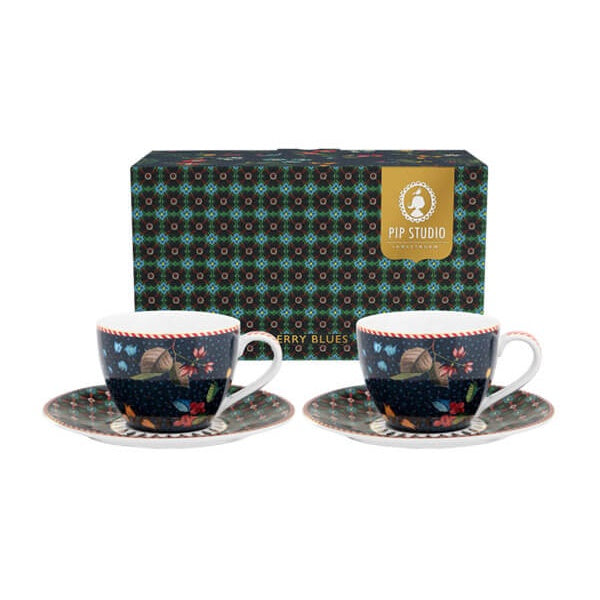 Berry Blues Set 2 Espresso Cups & Saucers