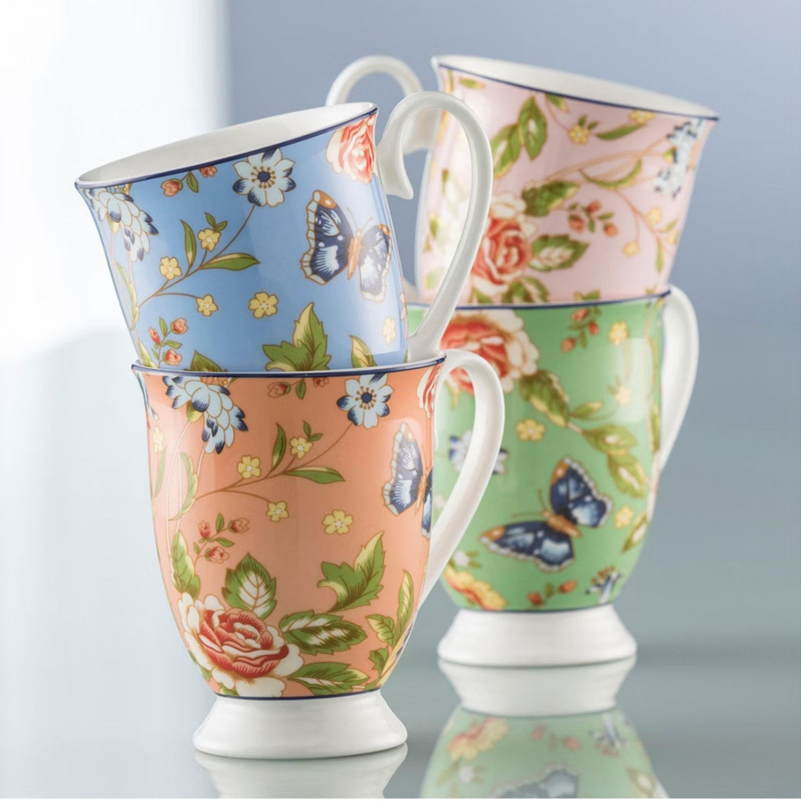 Cottage Garden Footed Mugs Set of 4