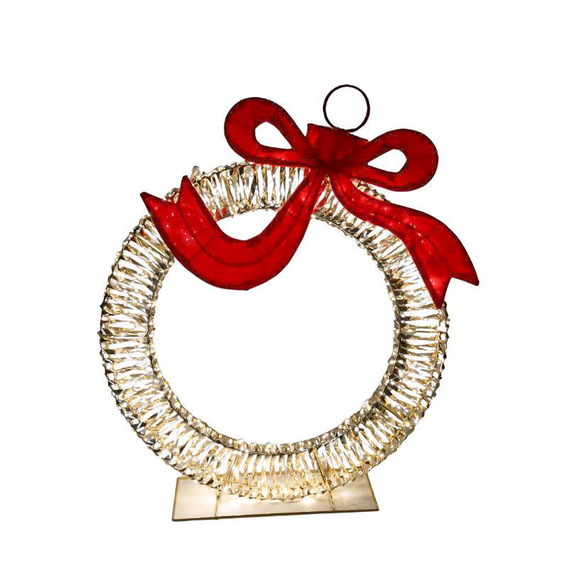Light up Gold Bauble with Red Bow on Stand