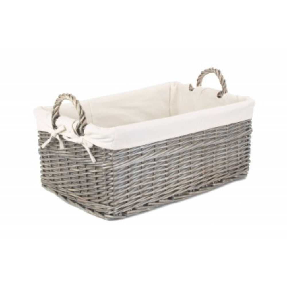 Large Shallow Lined Antique Wash Storage Basket