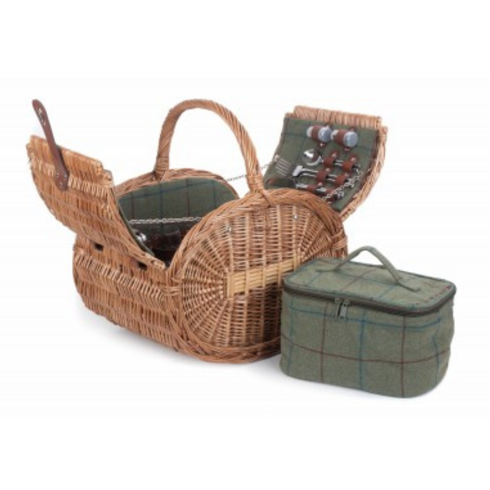 Oval 4 Person Green Tweed Hamper