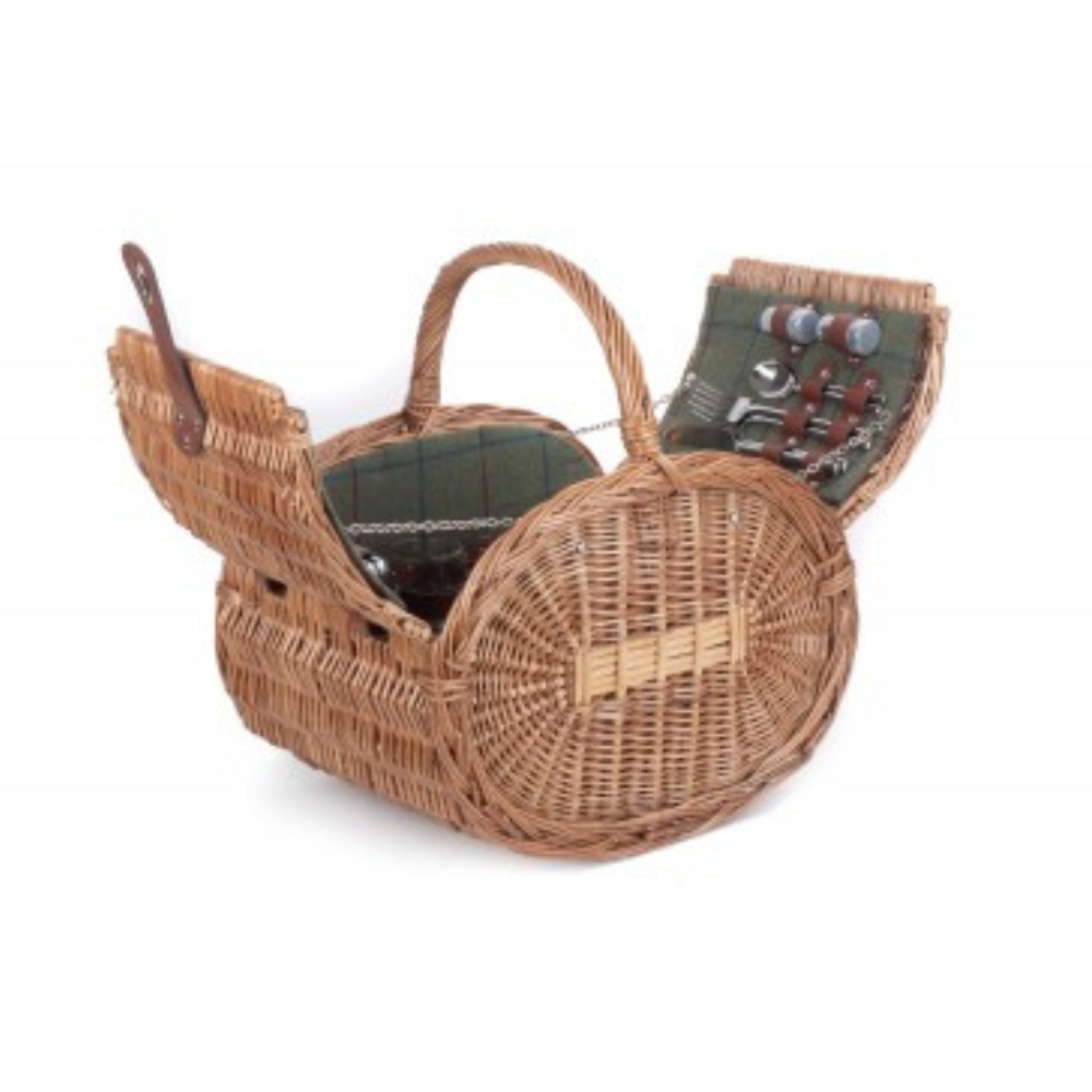 Oval 4 Person Green Tweed Hamper