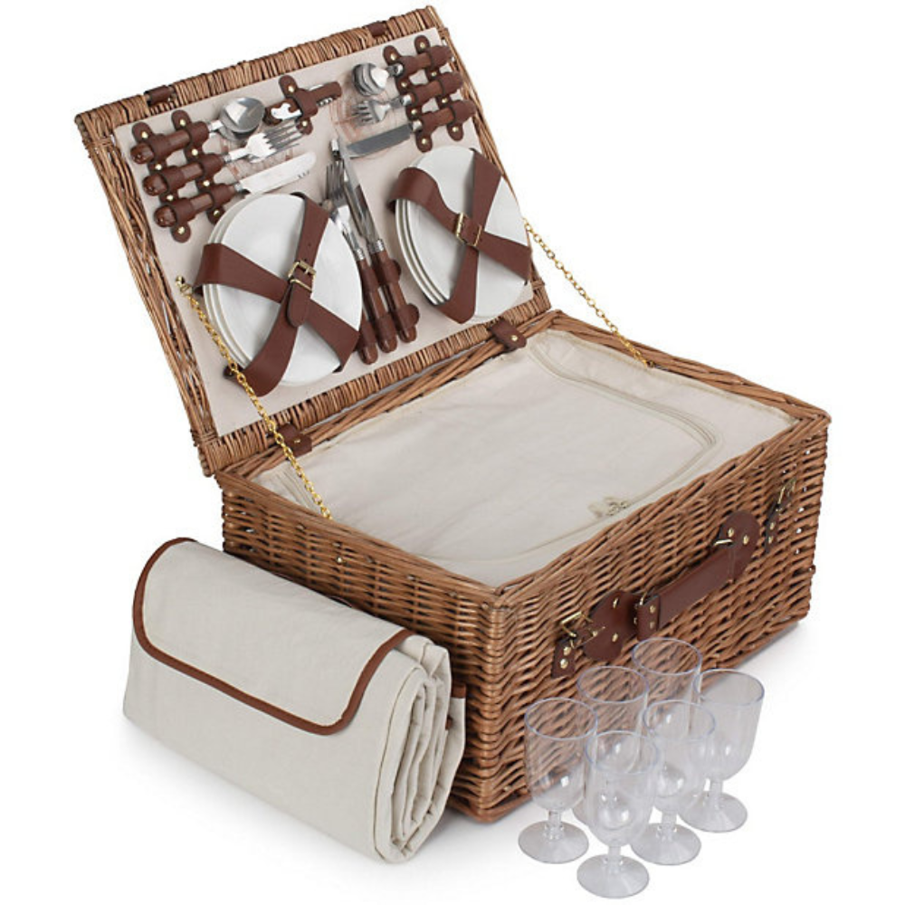 Red Hamper Wicker 6 Person Explorer Fitted Picnic Basket - The Gift & Art Gallery