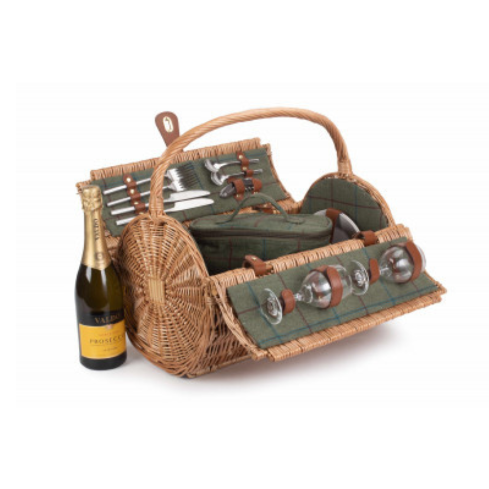 Oval 2 Person Green Tweed Hamper