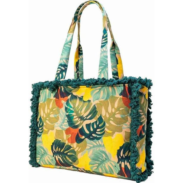 Exotic Leaves Fringe Box Cotton Tote