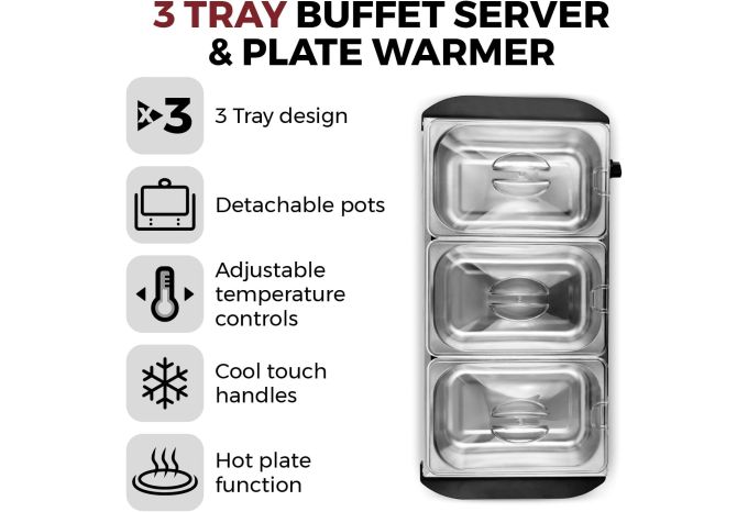 3 Tray Buffet Server & Plate Warmer