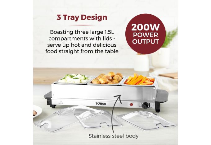 3 Tray Buffet Server & Plate Warmer