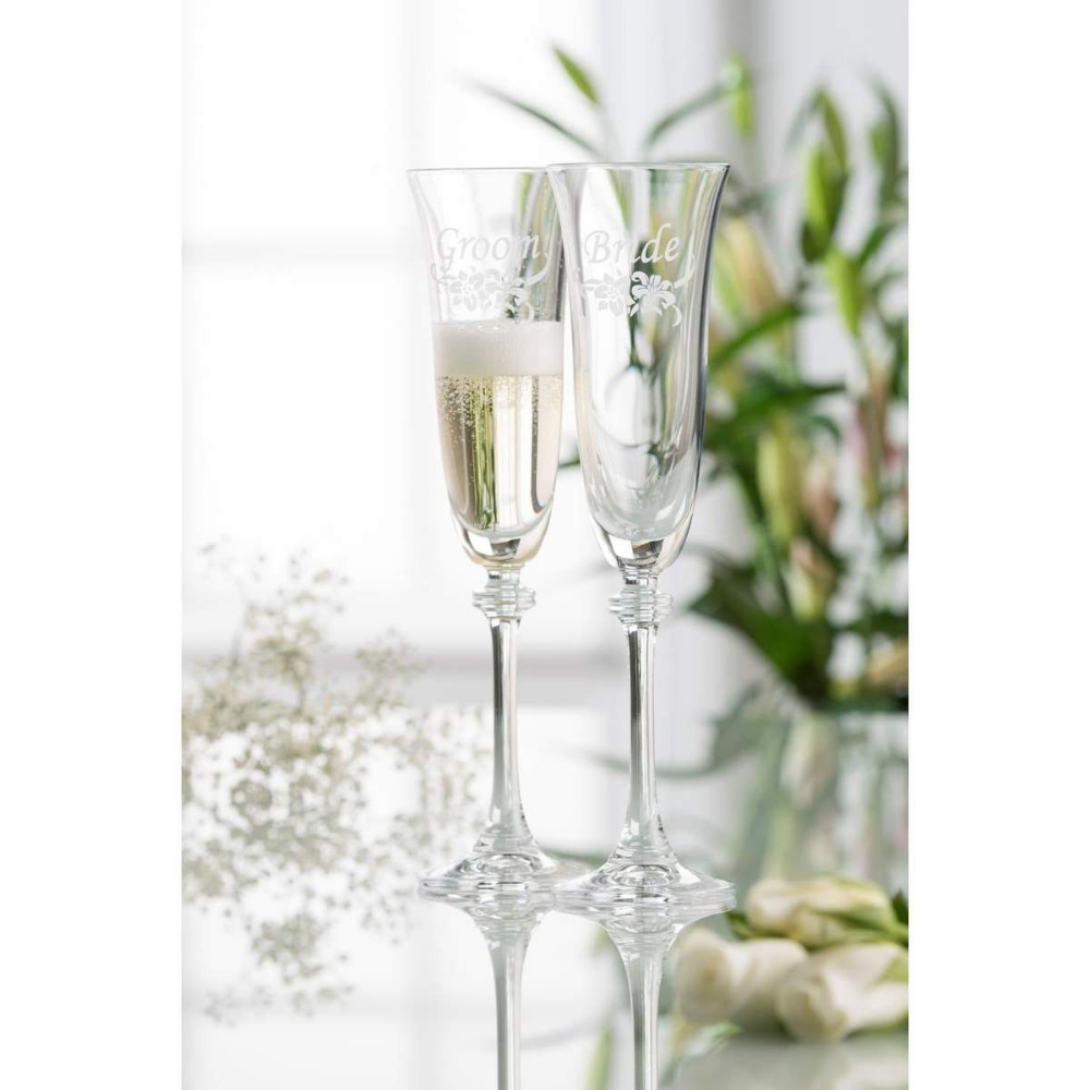 Liberty Bride & Groom Champagne Flutes, Set Of 2 - The Gift & Art Gallery