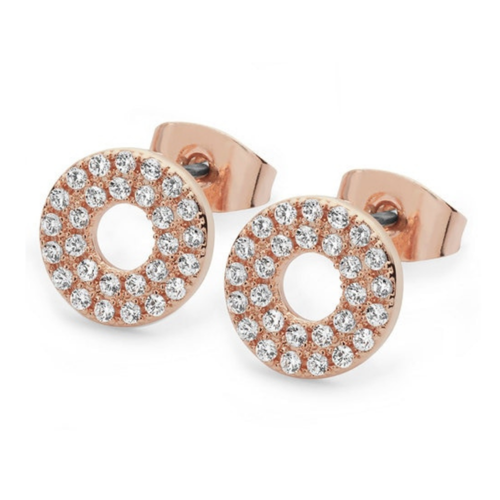 Pave Triple Band Moon Earrings Rose Gold