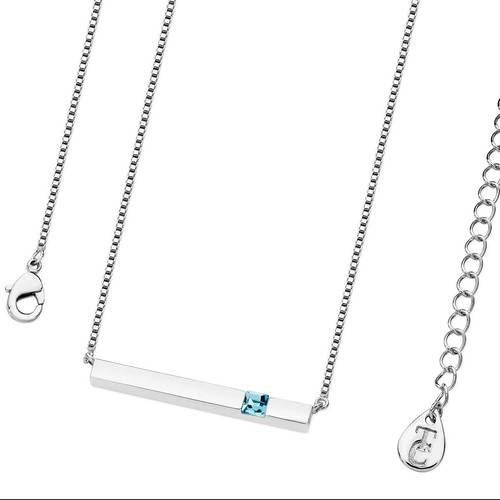 March- Silver Bar Birthstone Pendant- Aquamarine Crystal - The Gift & Art Gallery