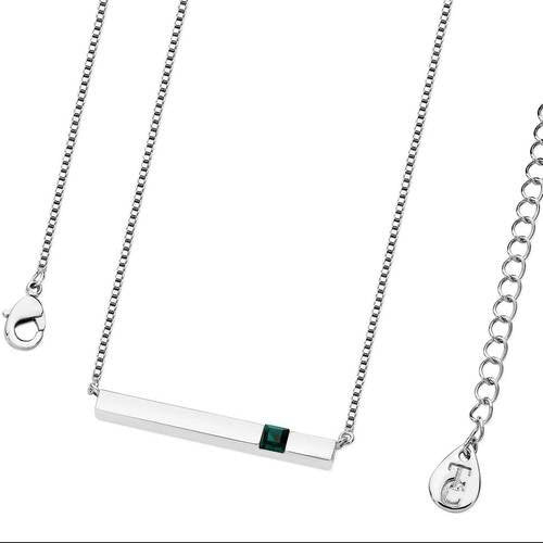 May- Silver Bar Birthstone Pendant- Emerald Crystal - The Gift & Art Gallery