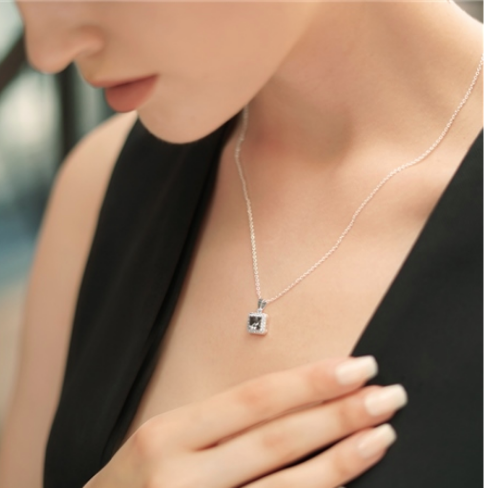 Square Pendant with Clear and Black Stone Setting - The Gift & Art Gallery