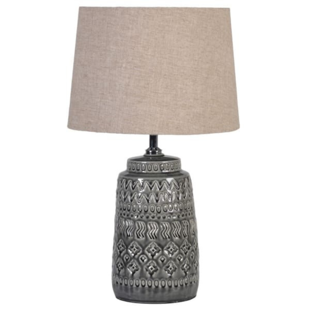 Dark Grey Lamp in Crackle Glaze with Linen Shade