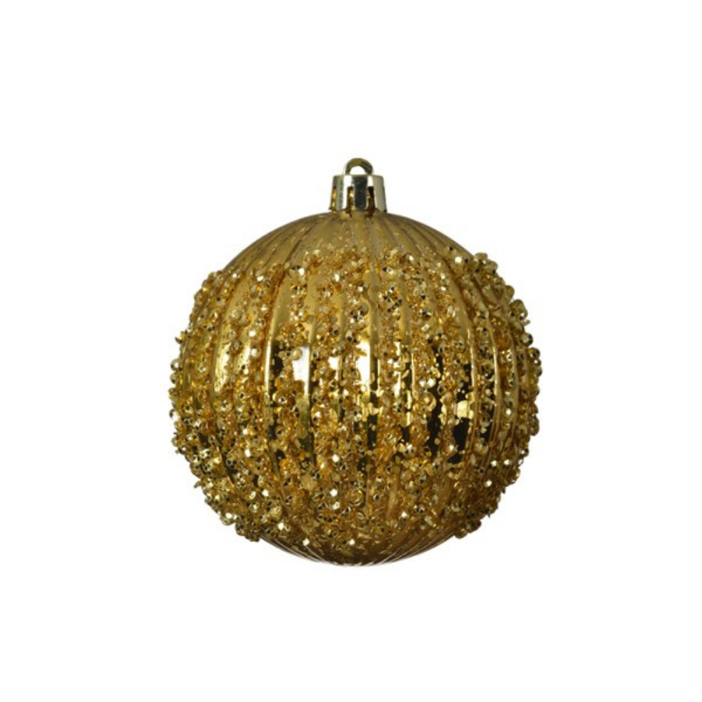 Gold Beaded Christmas Bauble The Gift & Art Gallery