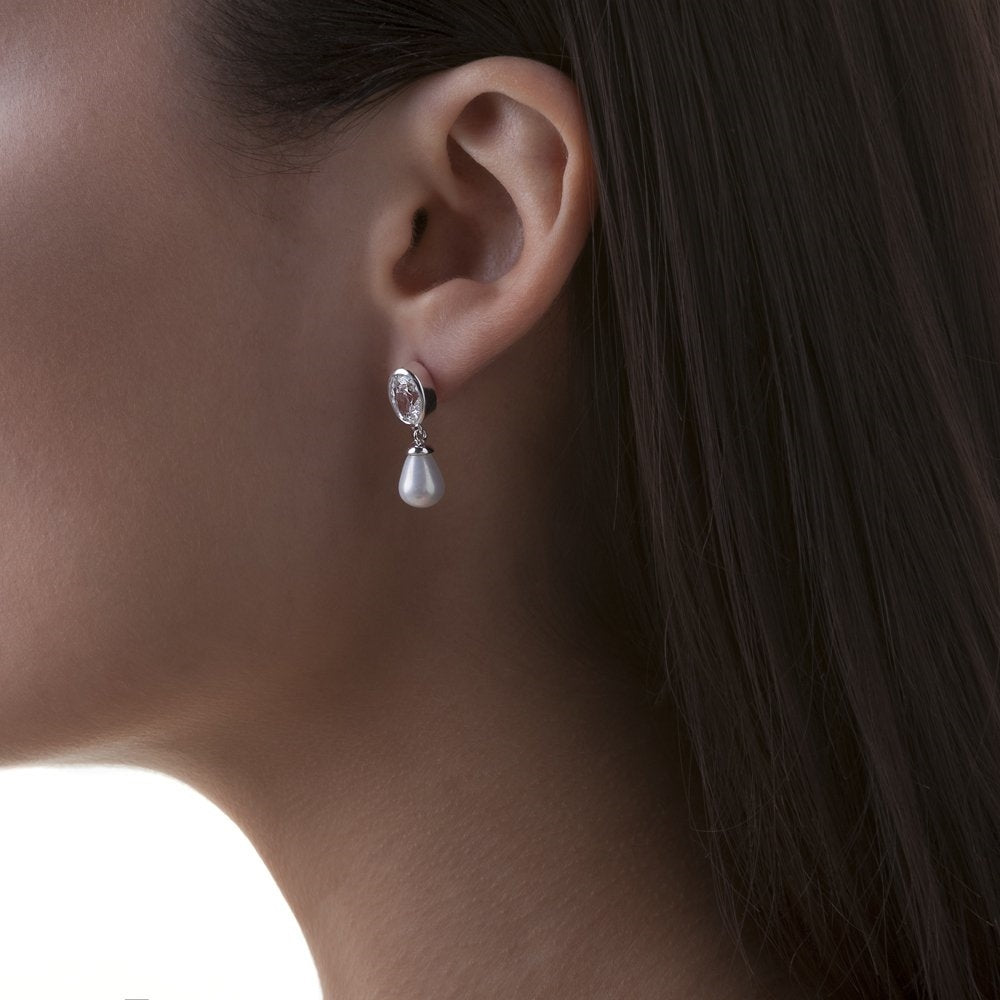 Pearl Drop Earrings with Clear Stones - The Gift & Art Gallery
