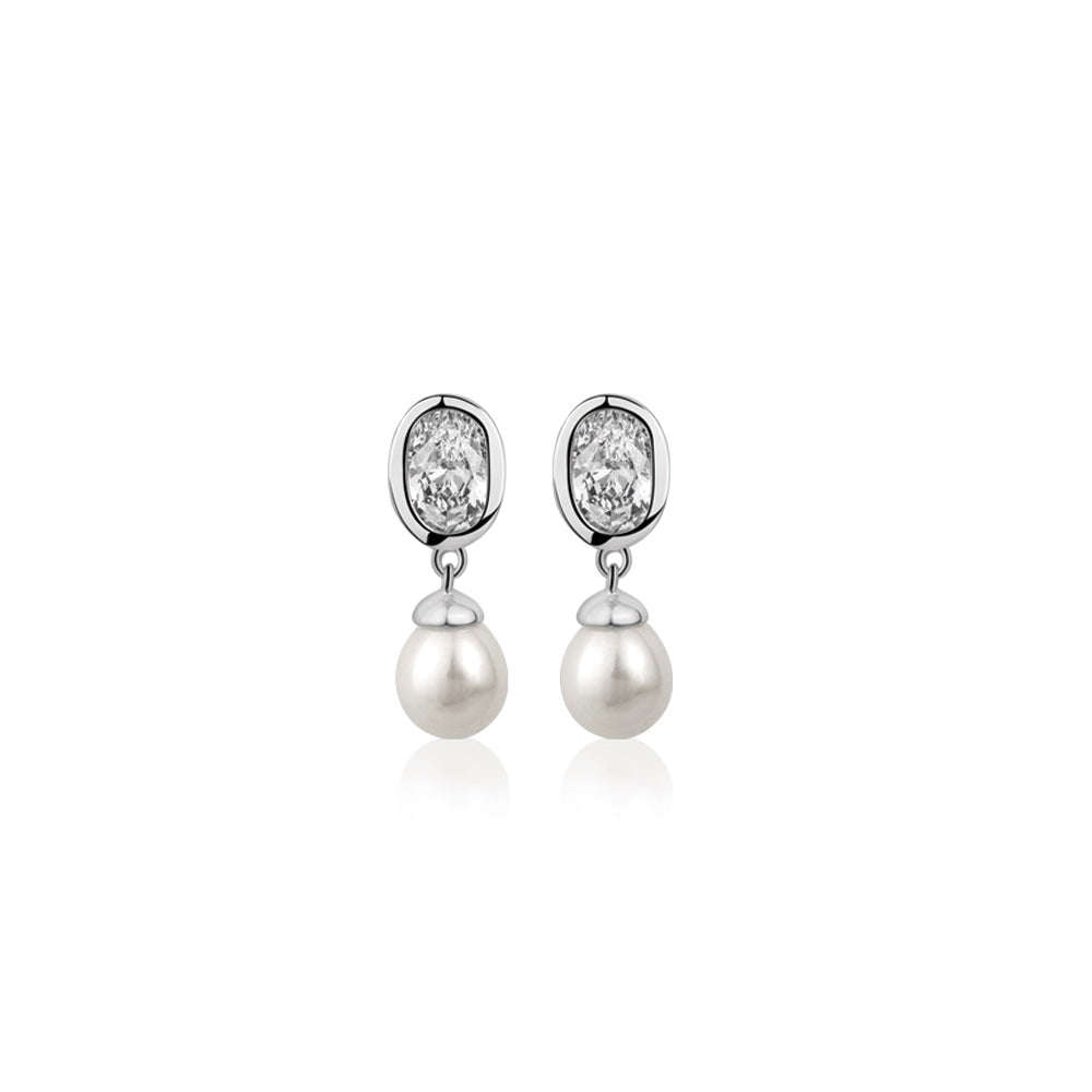 Pearl Drop Earrings with Clear Stones - The Gift & Art Gallery