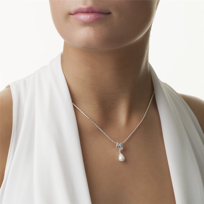 Pearl Drop Pendant with Clear Stone - The Gift & Art Gallery