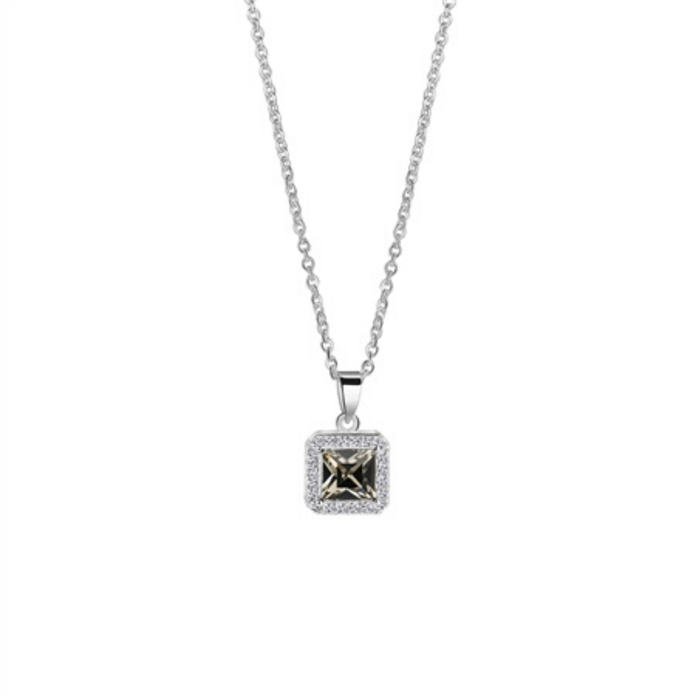 Square Pendant with Clear and Black Stone Setting - The Gift & Art Gallery
