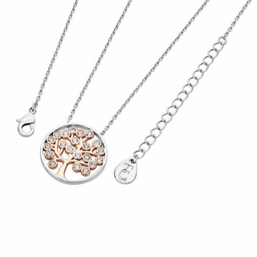 Two Tone Silver Tree Circle Pendant