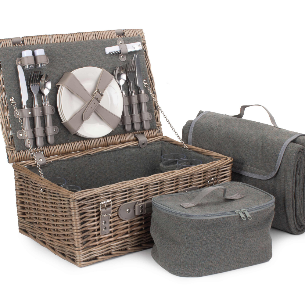 4 Person Grey Tweed Hamper