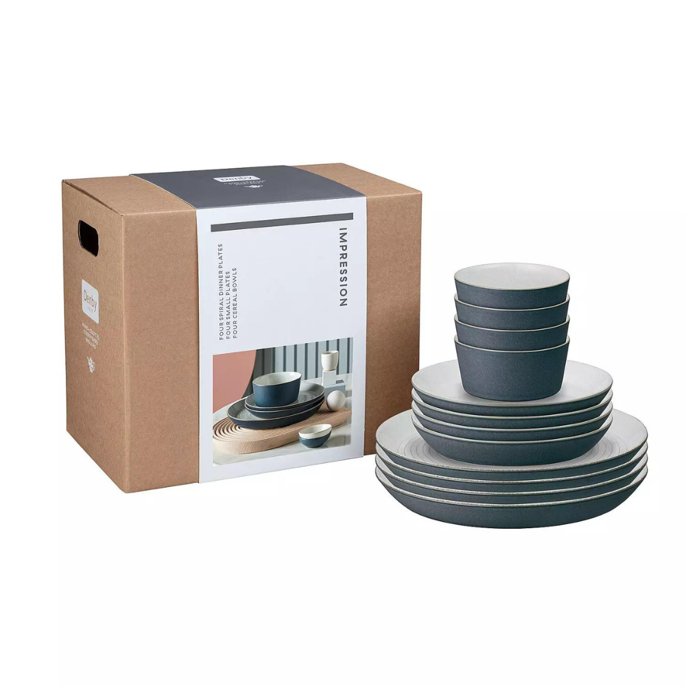 Denby Impression 12 Piece Tableware Set Charcoal - The Gift & Art Gallery