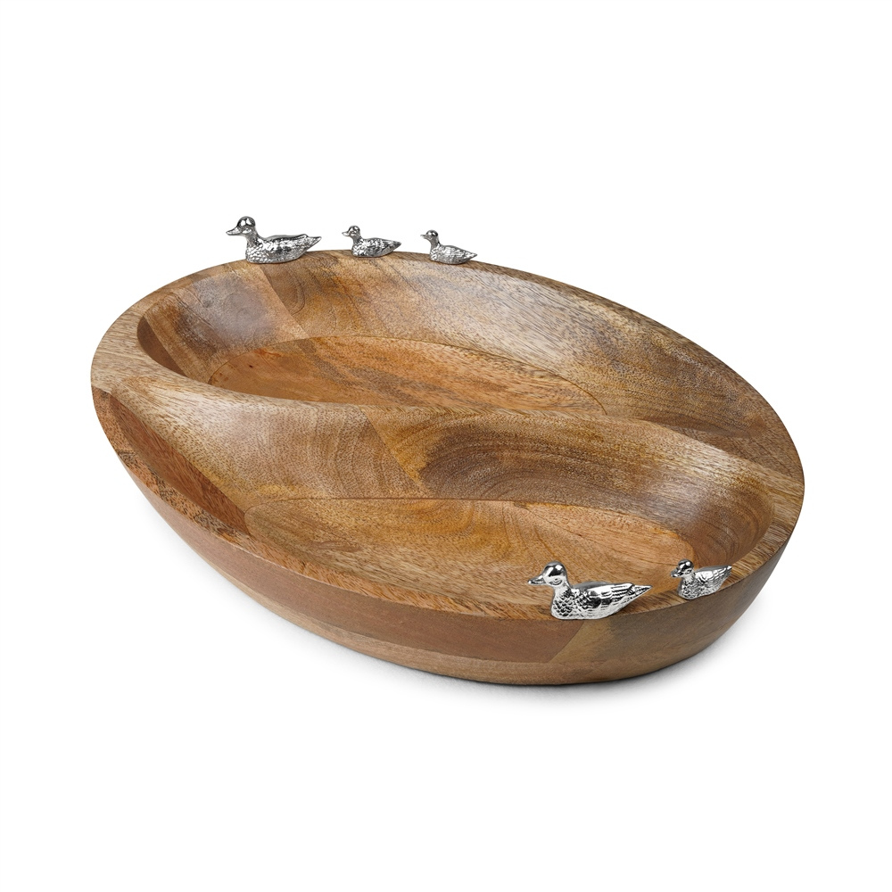 Oval Mango Wood Serving Dish with Ducks