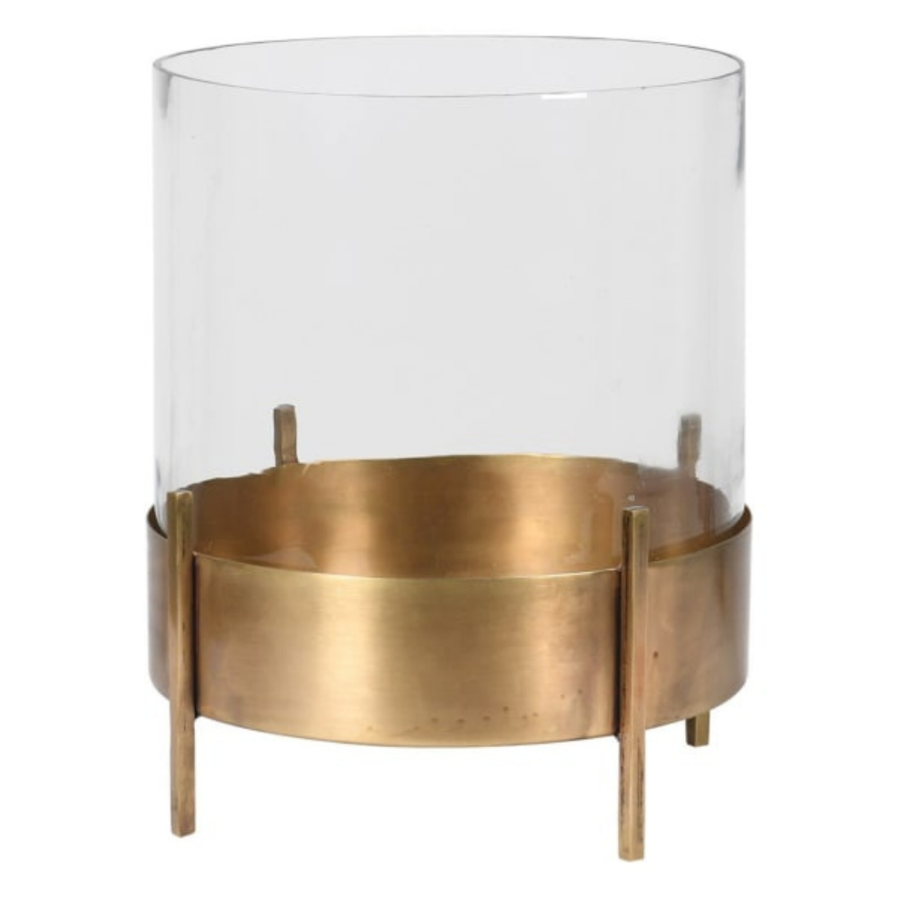 Large Brass and Glass Hurricane - The Gift & Art Gallery