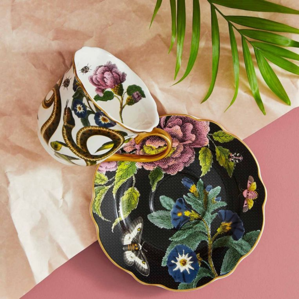 Creatures of Curiosity Dark Floral Teacup & Saucer - The Gift & Art Gallery