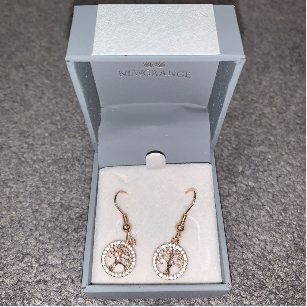 Tree of Life Rose Gold Droplet Earrings