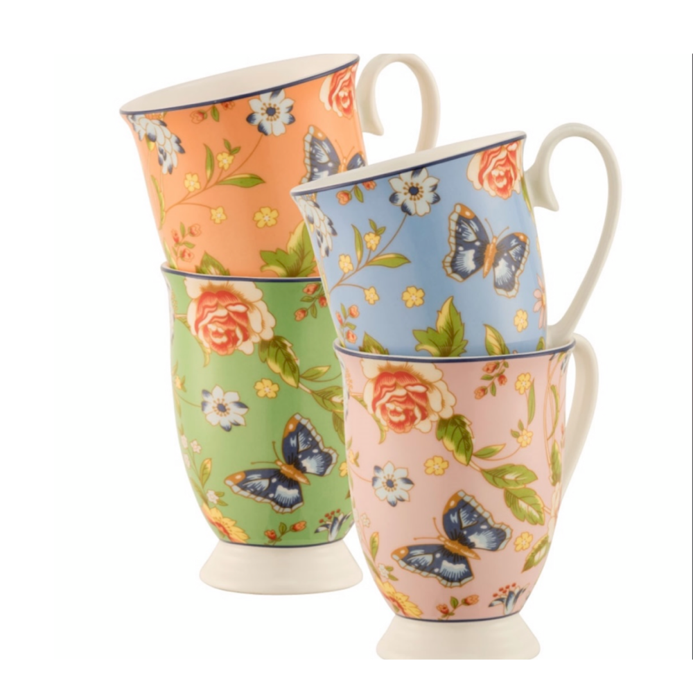 Cottage Garden Footed Mugs - Set of 4 - The Gift & Art Gallery