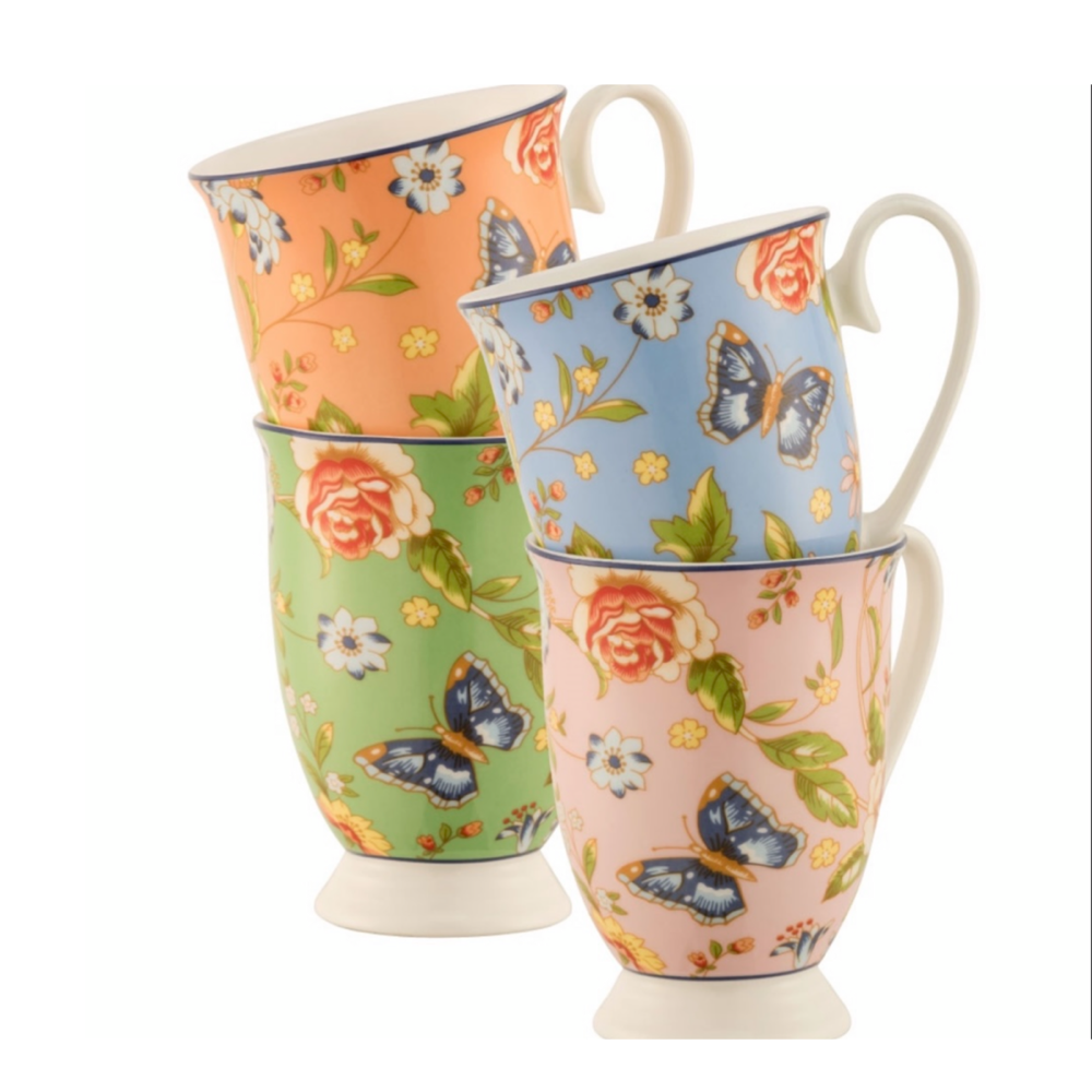 Cottage Garden Footed Mugs - Set of 4