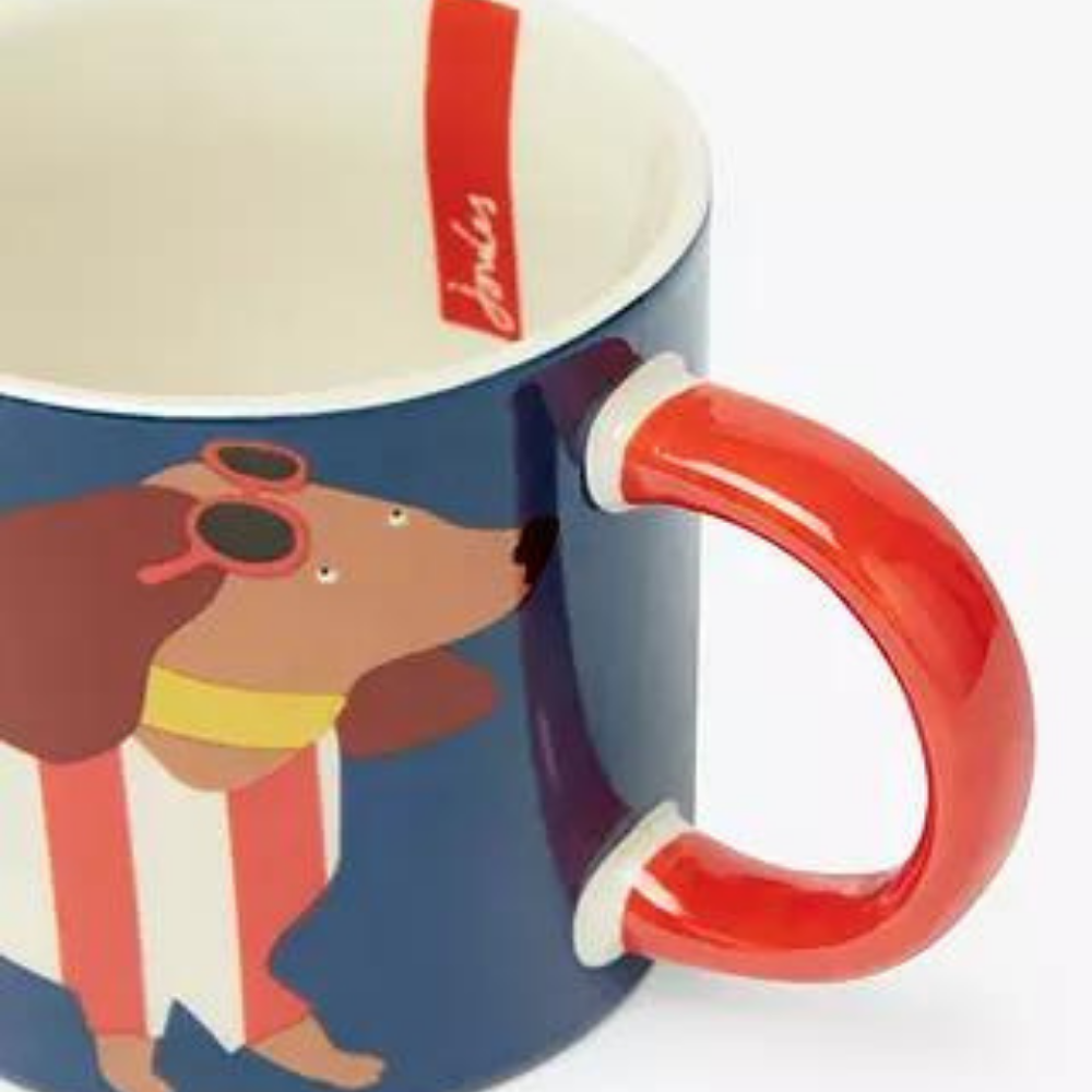 Dachshund Striped Fine China Mug, 345ml, Red/Blue - The Gift & Art Gallery