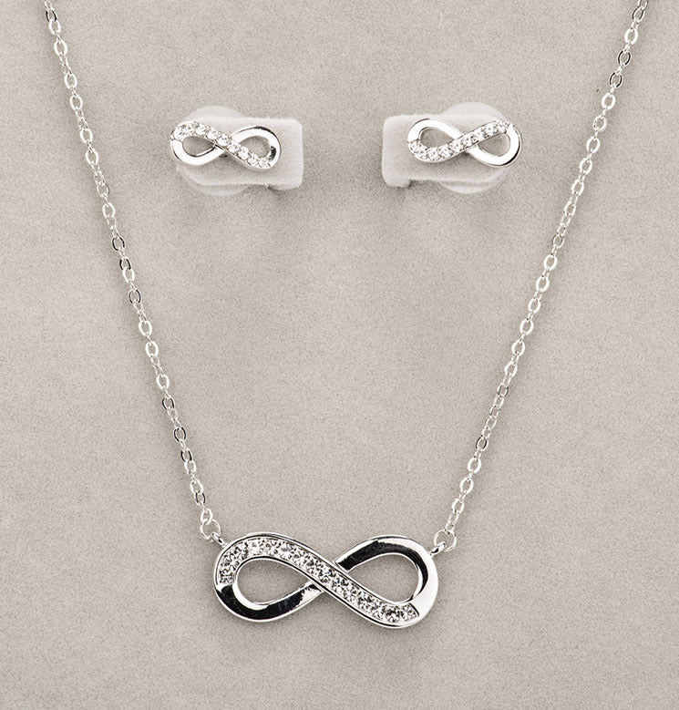 Silver Infnity Necklace & Earring Set