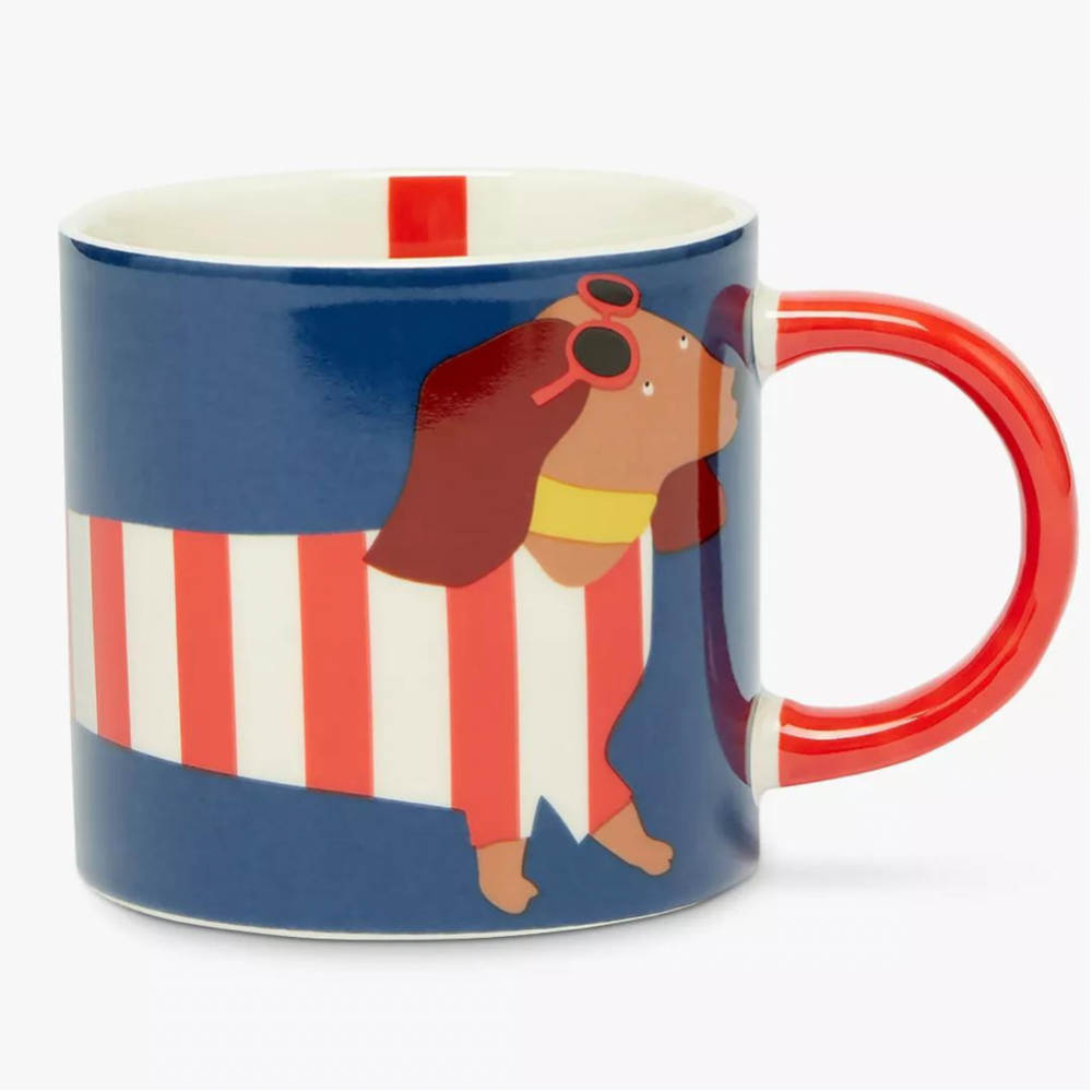 Dachshund Striped Fine China Mug, 345ml, Red/Blue - The Gift & Art Gallery
