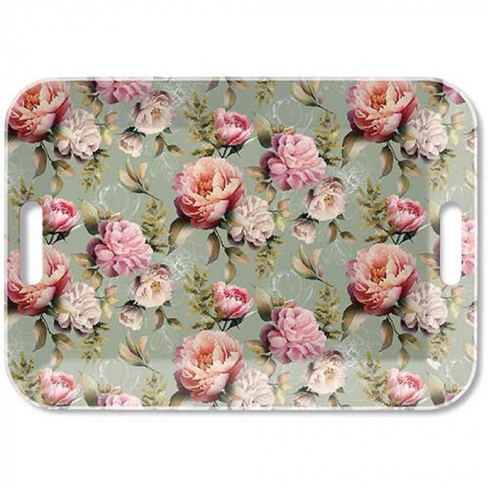 Peonies Composition Green Tray Melamine 33x47cm