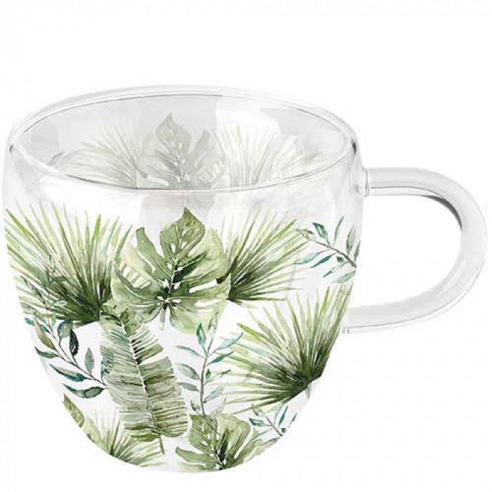 Jungle Leaves White Double-walled glass 0.2 L