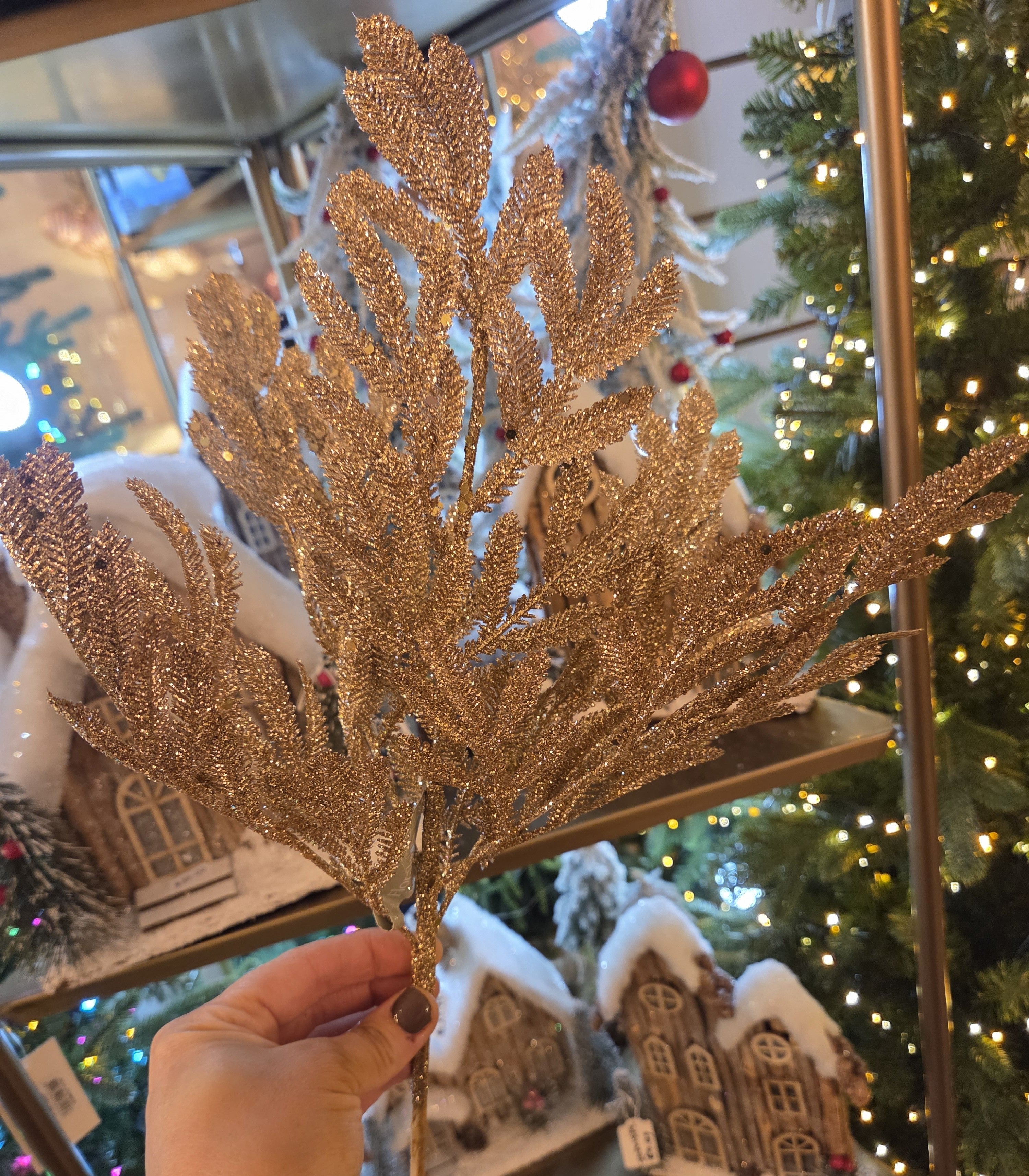 Gold Glitter Leaf Spray, 40cm