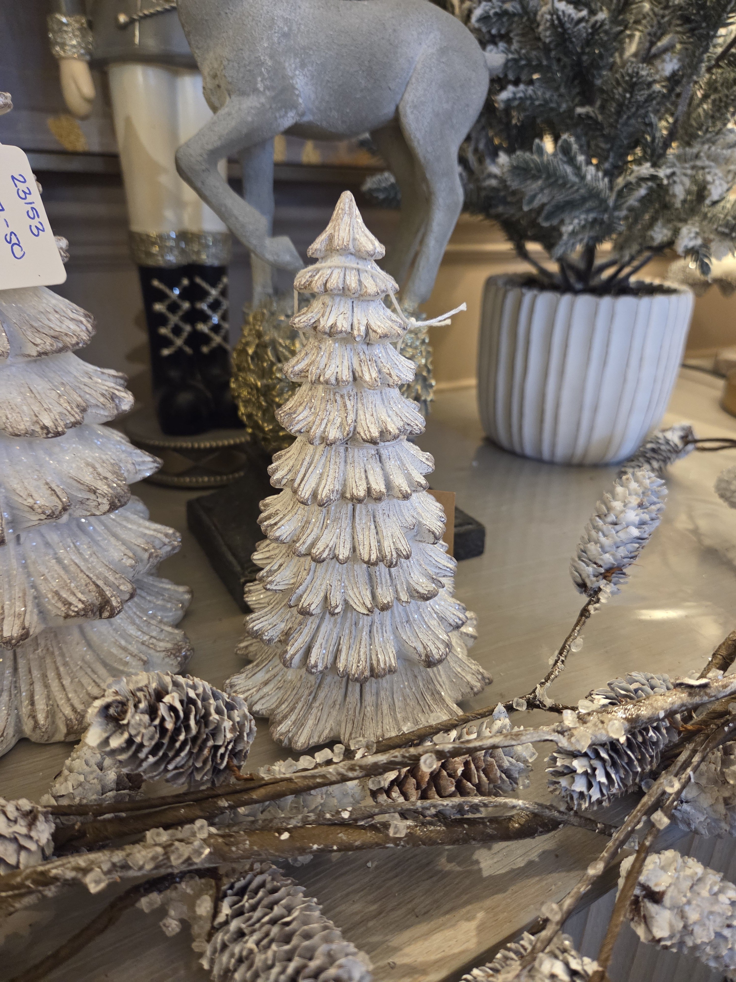 Small Snowy Fir Tree Sculpture, White