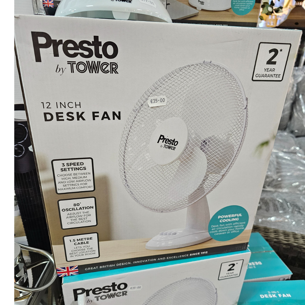 White 12 Inch Desk Fan