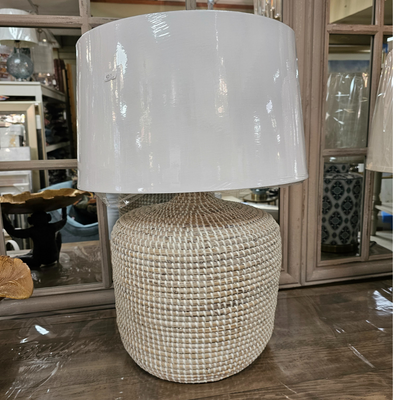 White Wash Seagrass Table Lamp