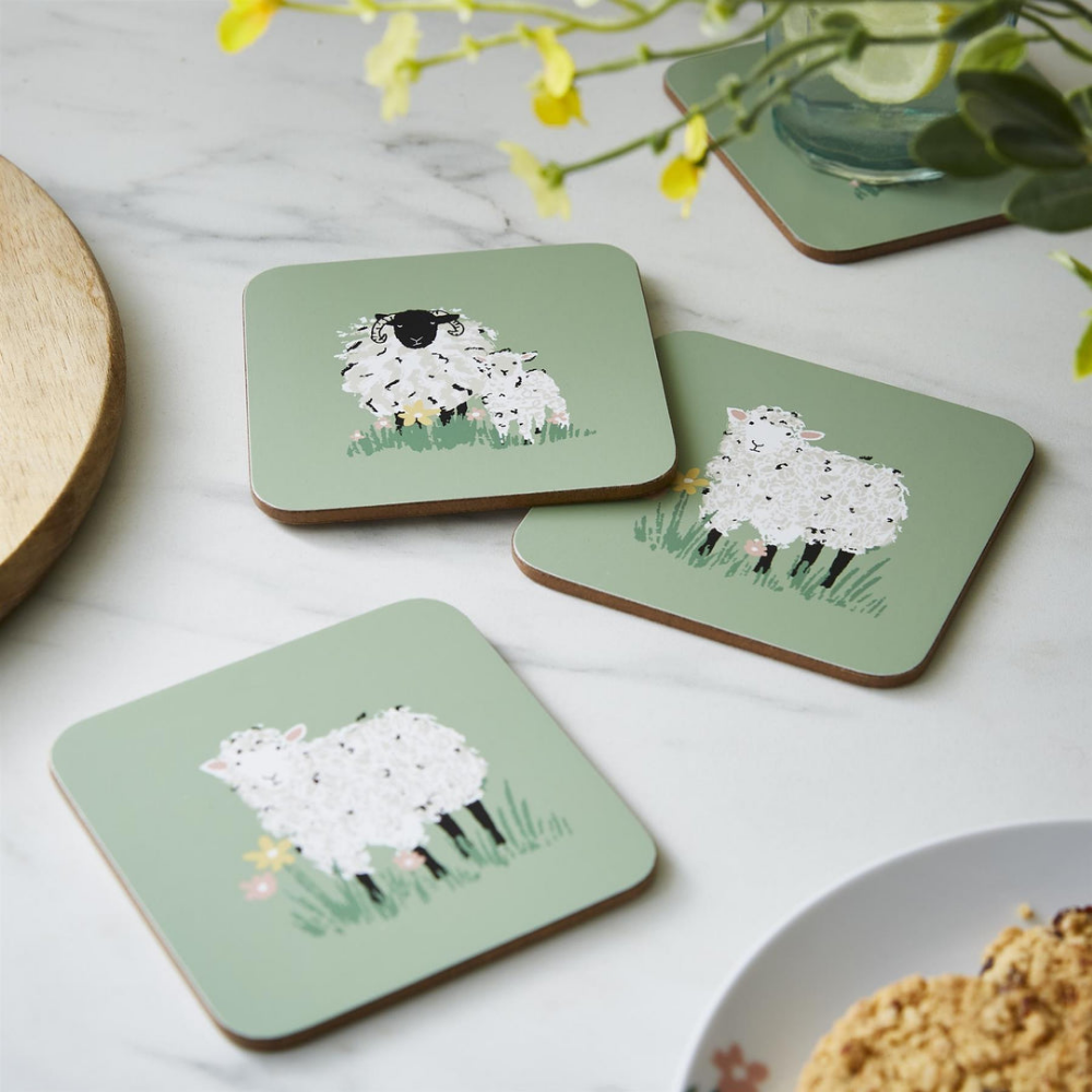 Woolly Sheep Cork Coasters, Set of 4