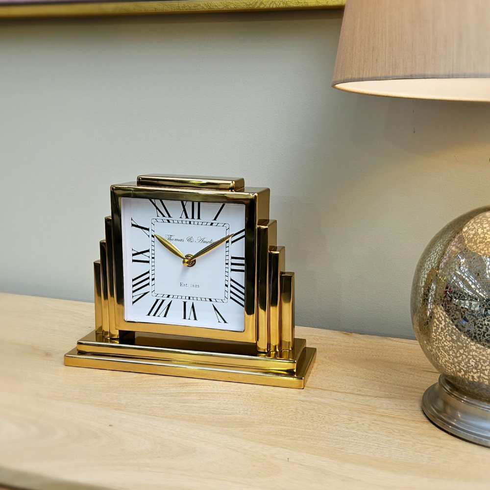Thomas & Ameila Art Deco Mantel Clock, Gold 26cm