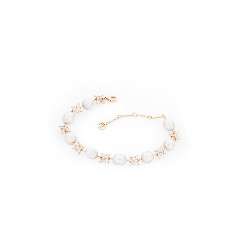 Natural Pearl & CZ Bracelet, Gold - The Gift & Art Gallery