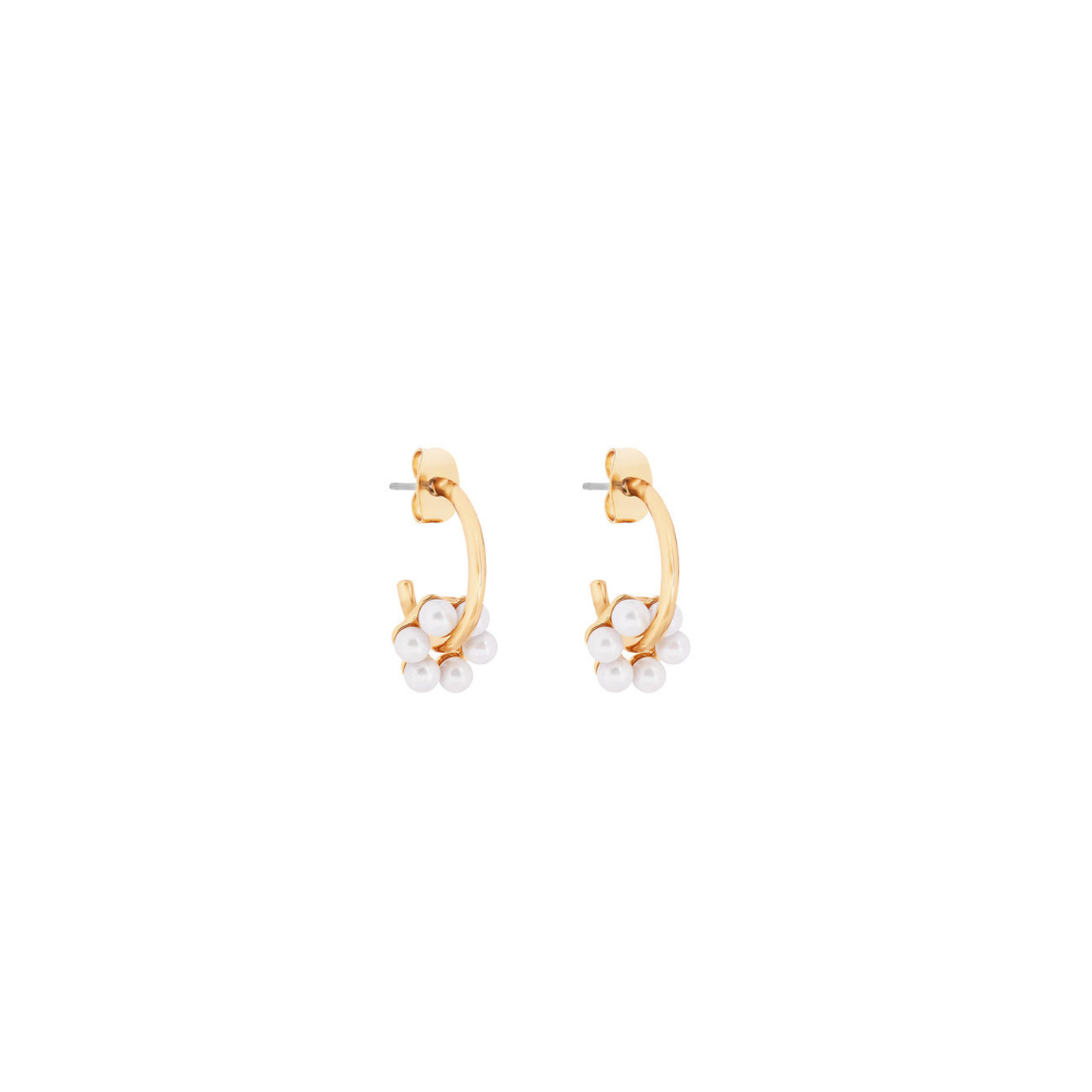 Cluster Pearl Hoop Earrings, Gold