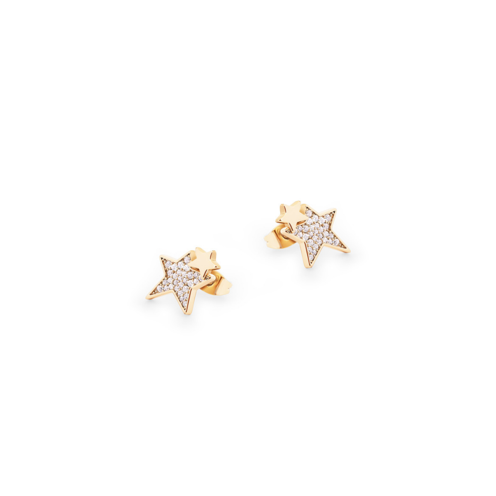 Double Star Earrings, Gold
