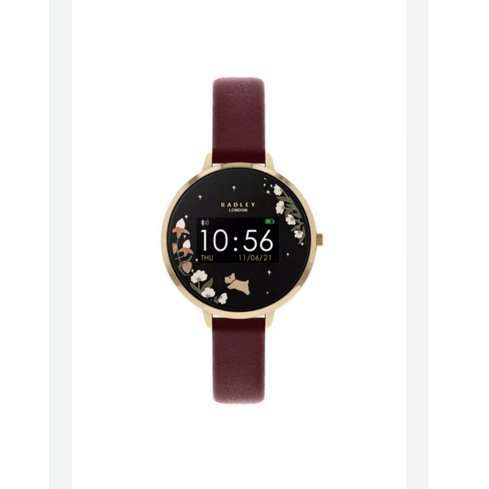Leather Strap Smart Watch, Gold and Wine
