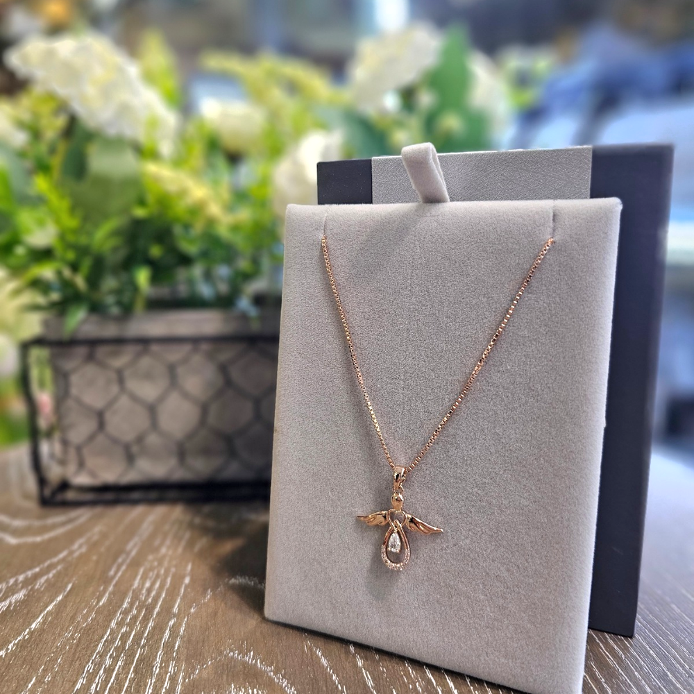 Rosegold Angel With Diamante Necklace